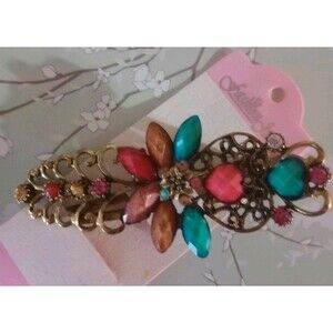 Large Ornate Hair Clip Rhinestones Pink Butterfly Elegant Hearts Unique NWT